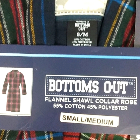 BOTTOMS OUT MEN'S FLANNEL SHAWL COLLAR BELTED LONG BATHROBE SIZE SM/MED NWT - Picture 4 of 7
